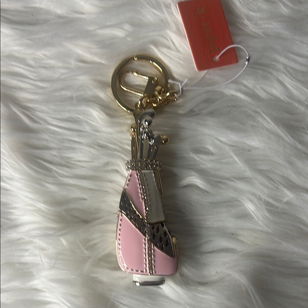 Pink and Gold Key & Card Holder with Eiffel Tower Charm